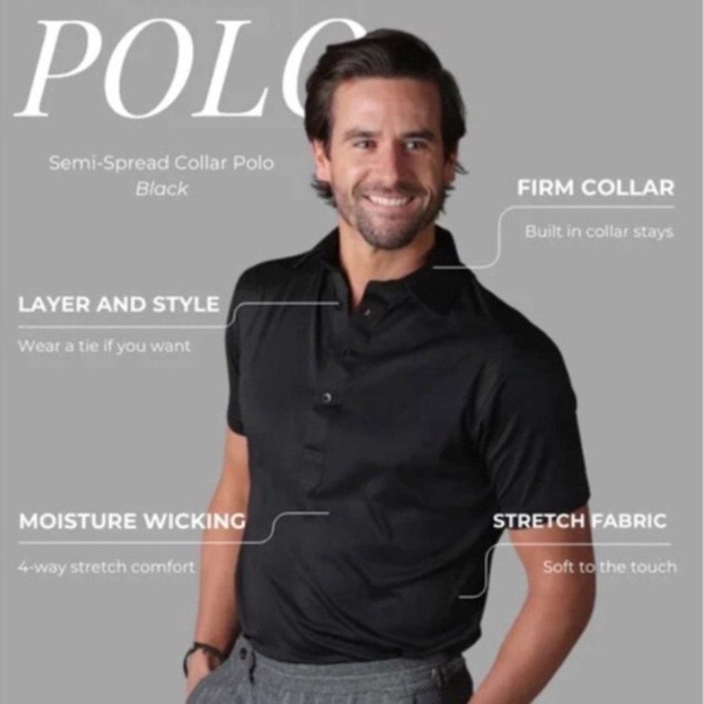 Collar & Co black performance 4 way stretch Polo in size xlarge new with tag